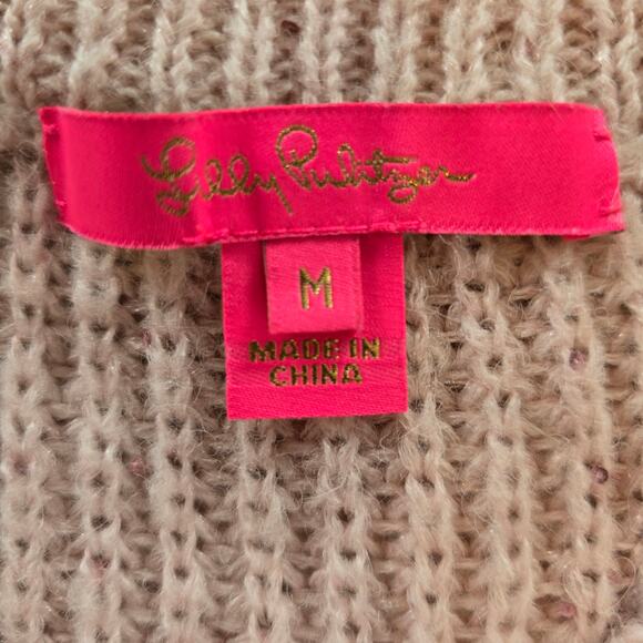 Lilly Pulitzer Finney Sweater Womens M Peony Pink Sparkle Stripe Festive Preppy - Picture 4 of 12